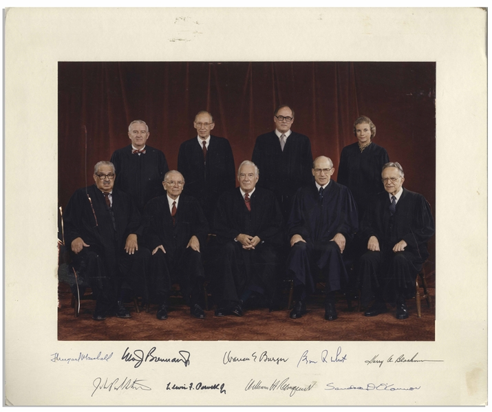 The Burger Supreme Court Signed Photo Mat -- Signed by All Nine Justices, Circa 1981